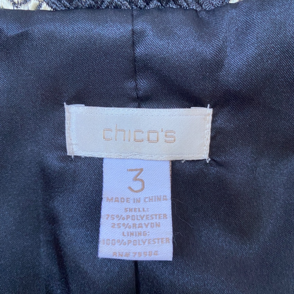 CHICO’s Black and Gold Metallic Geometric Kimono Style Open Coat L - Picture 10 of 10